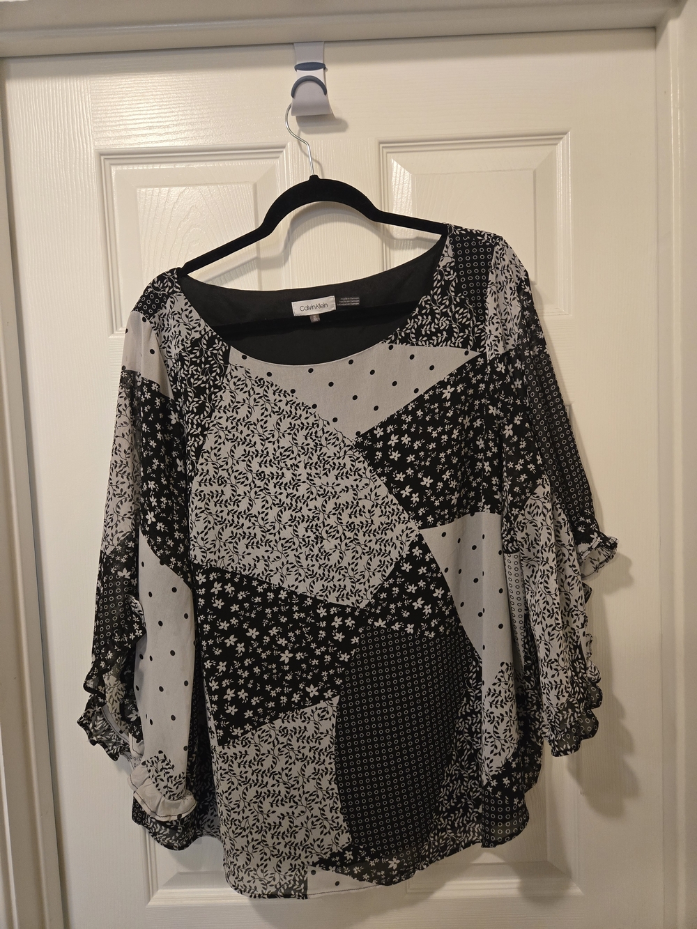 Calvin Klein Black & White Patchwork Print Blouse